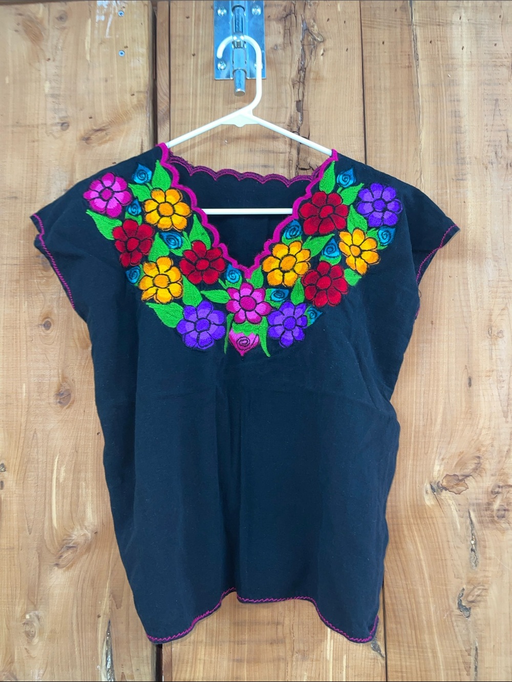 Embroidered Black Floral V-Neck Tunic Top